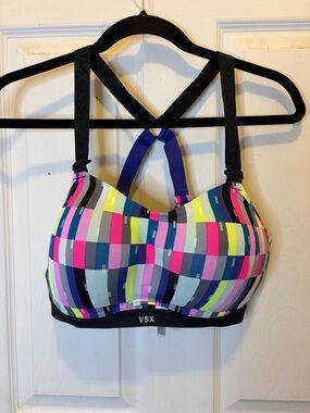 VSX Sport Multicolor Striped Support Sports Bra - Black Straps